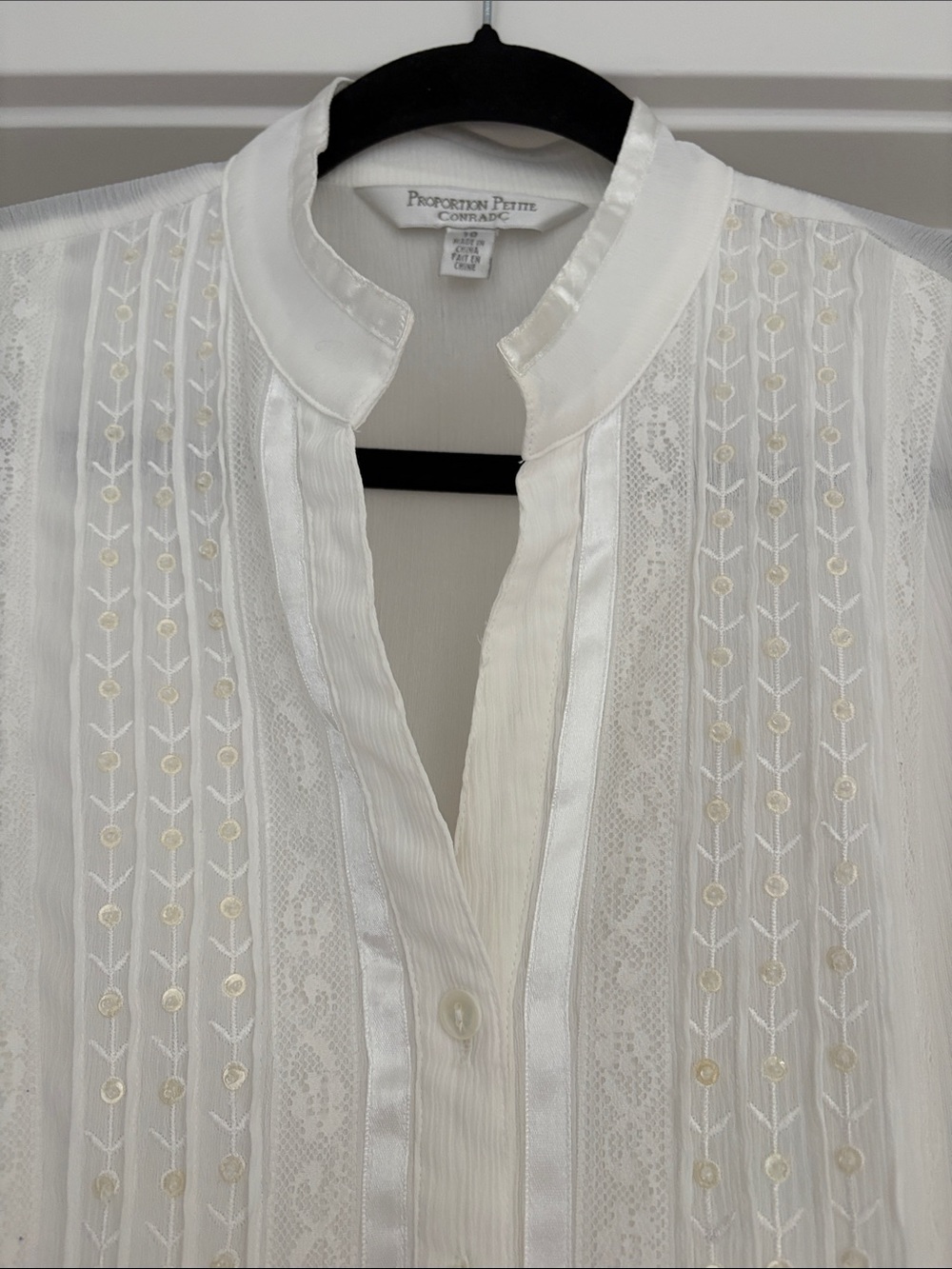 Conrad C Button-Front Blouse with Mandarin Collar & Pintuck Accents – Size 10 - Picture 3 of 7